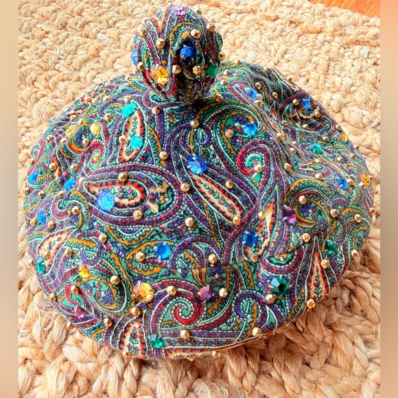 I. Magnin Accessories - Colorful Vintage Paisley Embellished Beret